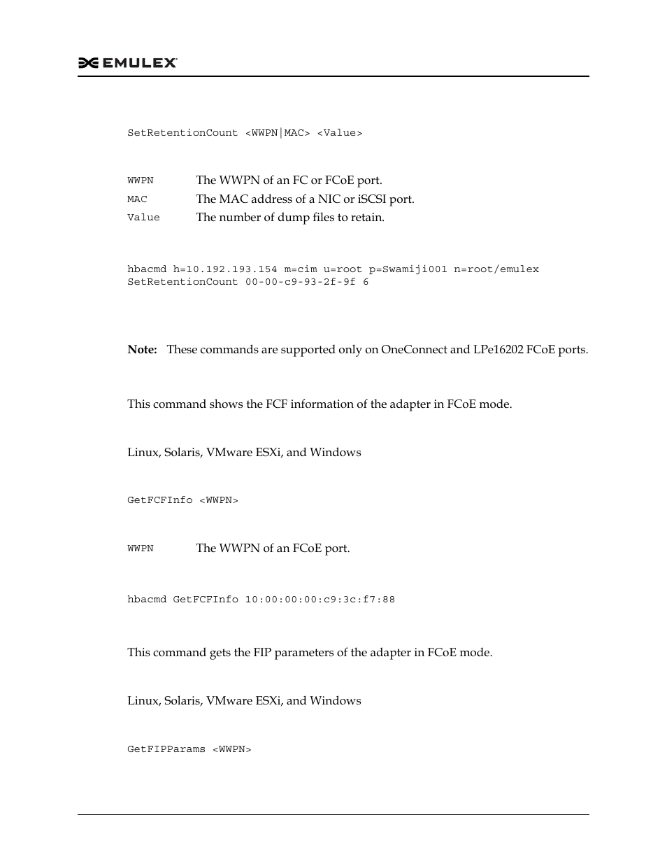 Fcoe commands, Getfcfinfo, Getfipparams | Dell Emulex Family of Adapters User Manual | Page 370 / 1815