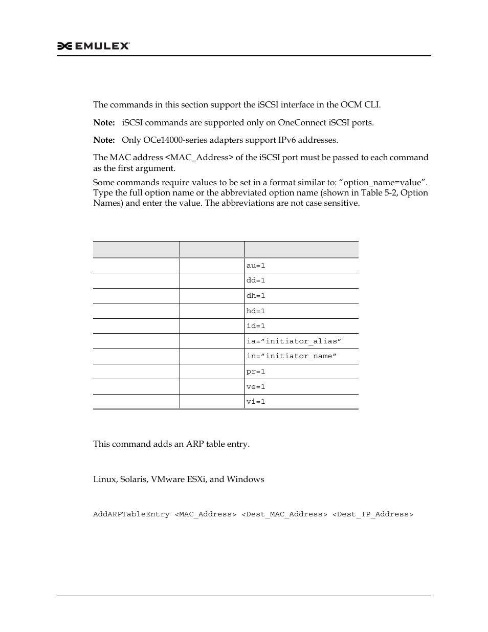 Iscsi commands, Addarptableentry, Table 5-2 | Dell Emulex Family of Adapters User Manual | Page 372 / 1815