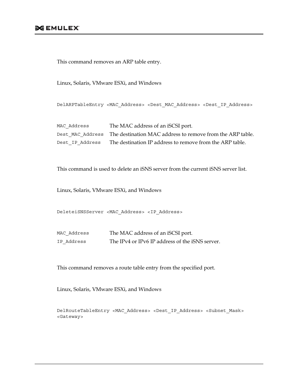Delarptableentry, Deleteisnsserver, Delroutetableentry | Dell Emulex Family of Adapters User Manual | Page 377 / 1815