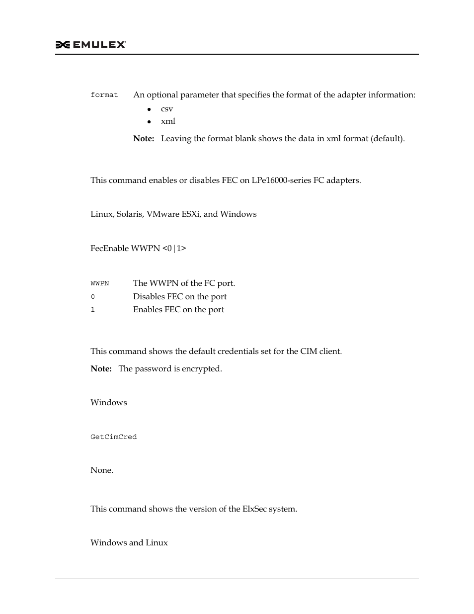 Fecenable, Getcimcred, Getelxsecinfo | Dell Emulex Family of Adapters User Manual | Page 401 / 1815