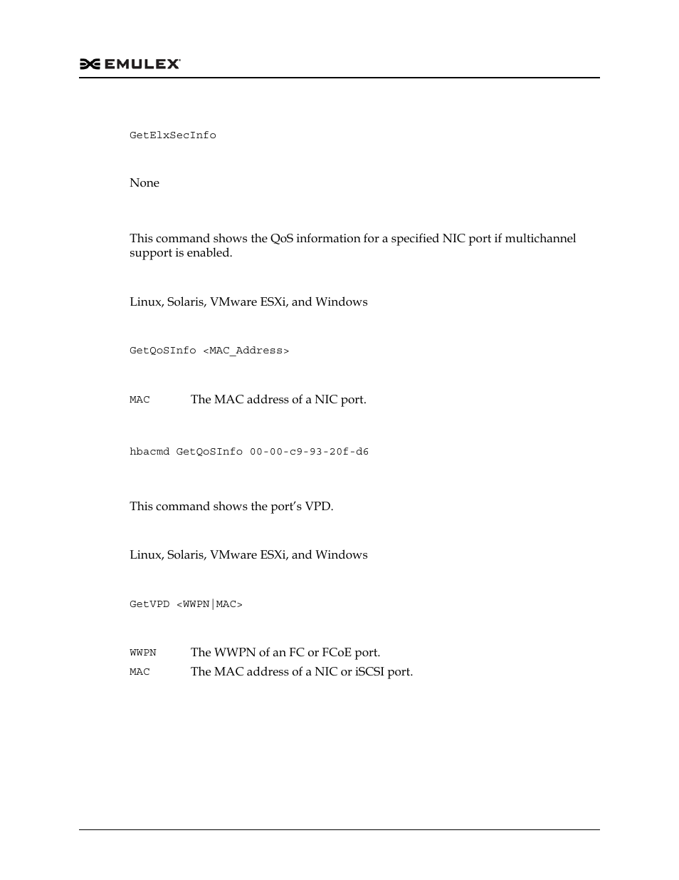 Getqosinfo, Getvpd | Dell Emulex Family of Adapters User Manual | Page 402 / 1815