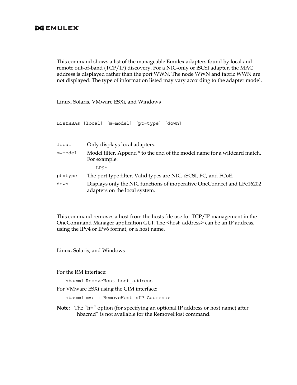 Listhbas, Removehost | Dell Emulex Family of Adapters User Manual | Page 403 / 1815