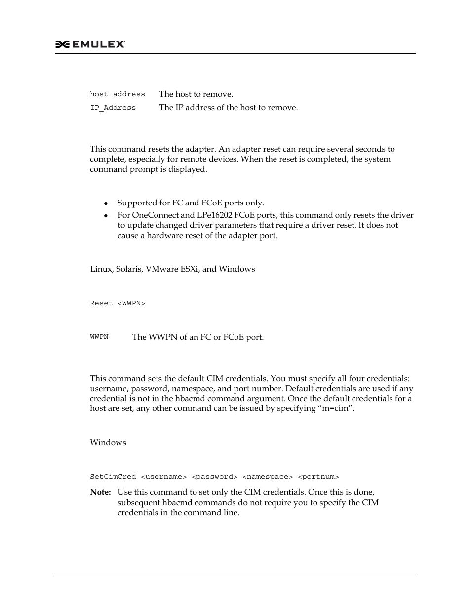 Reset, Setcimcred | Dell Emulex Family of Adapters User Manual | Page 404 / 1815