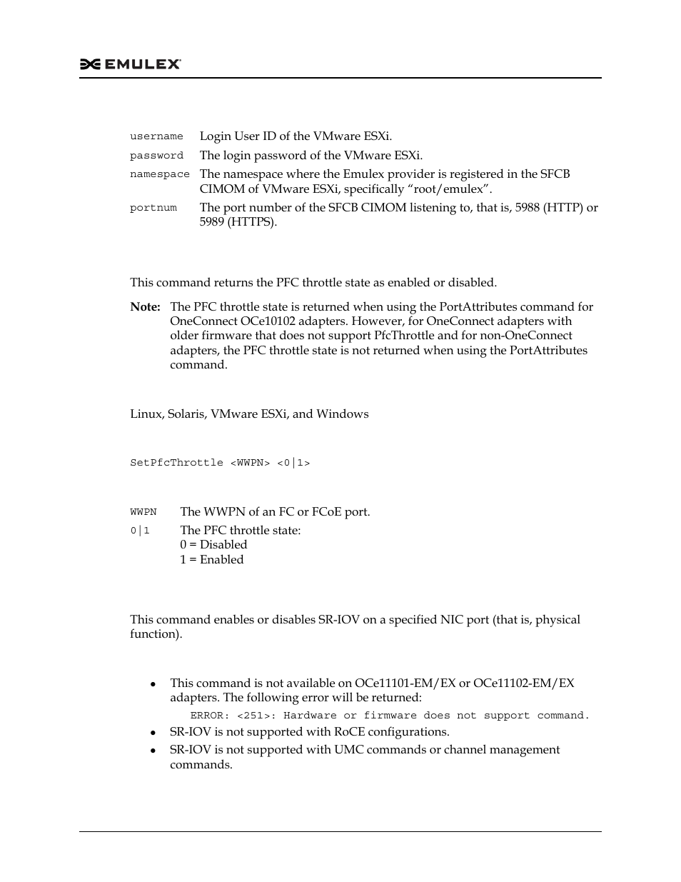 Setpfcthrottle, Sriovenable | Dell Emulex Family of Adapters User Manual | Page 405 / 1815