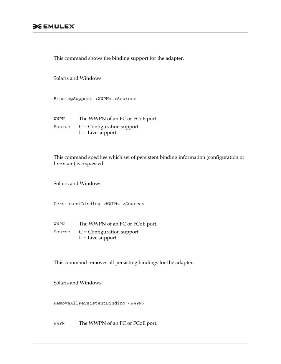 Bindingsupport, Persistentbinding, Removeallpersistentbinding | Dell Emulex Family of Adapters User Manual | Page 409 / 1815