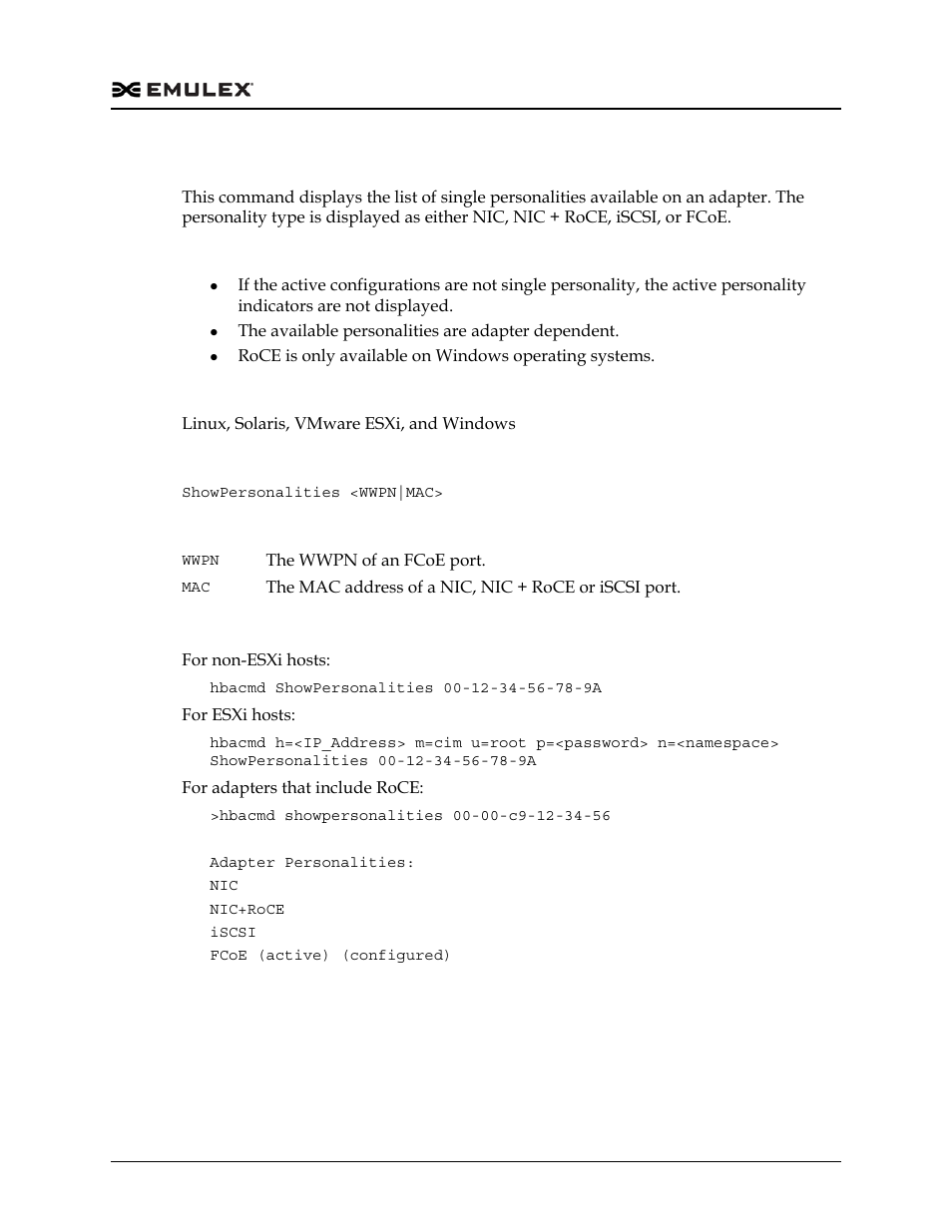 Showpersonalities, E “showpersonalities | Dell Emulex Family of Adapters User Manual | Page 414 / 1815