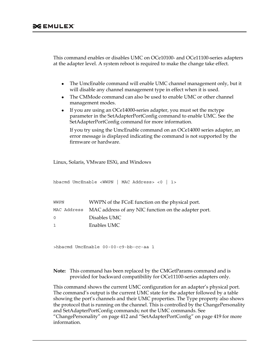 Umcenable, Umcgetparams | Dell Emulex Family of Adapters User Manual | Page 440 / 1815
