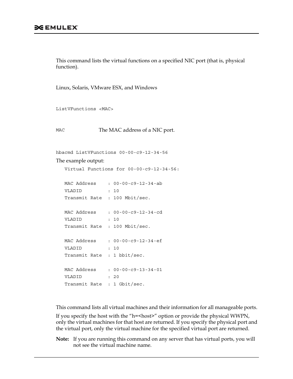 Listvfunctions, Listvms | Dell Emulex Family of Adapters User Manual | Page 445 / 1815