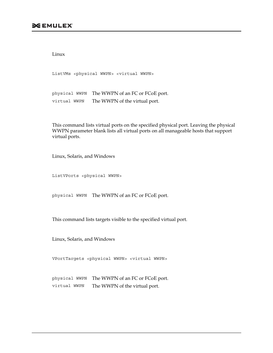 Listvports, Vporttargets | Dell Emulex Family of Adapters User Manual | Page 446 / 1815