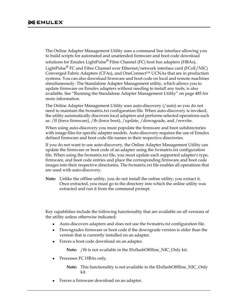 Online adapter management utility, Key capabilities, Online adapter management utility key capabilities | Dell Emulex Family of Adapters User Manual | Page 455 / 1815