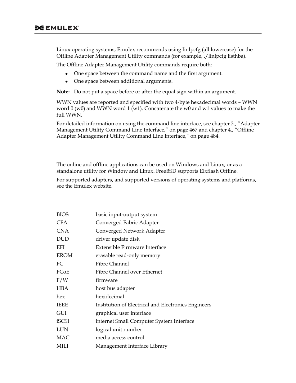 Supported platforms, Abbreviations, Supported platforms abbreviations | Dell Emulex Family of Adapters User Manual | Page 457 / 1815