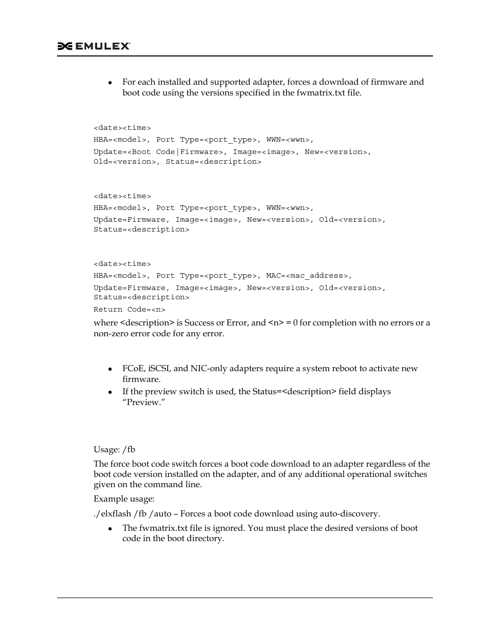 Force boot code (/fb) | Dell Emulex Family of Adapters User Manual | Page 470 / 1815