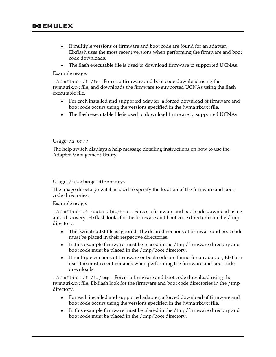 Help (/h or /?), Image directory change (/id), Help (/h or /?) image directory change (/id) | Dell Emulex Family of Adapters User Manual | Page 473 / 1815
