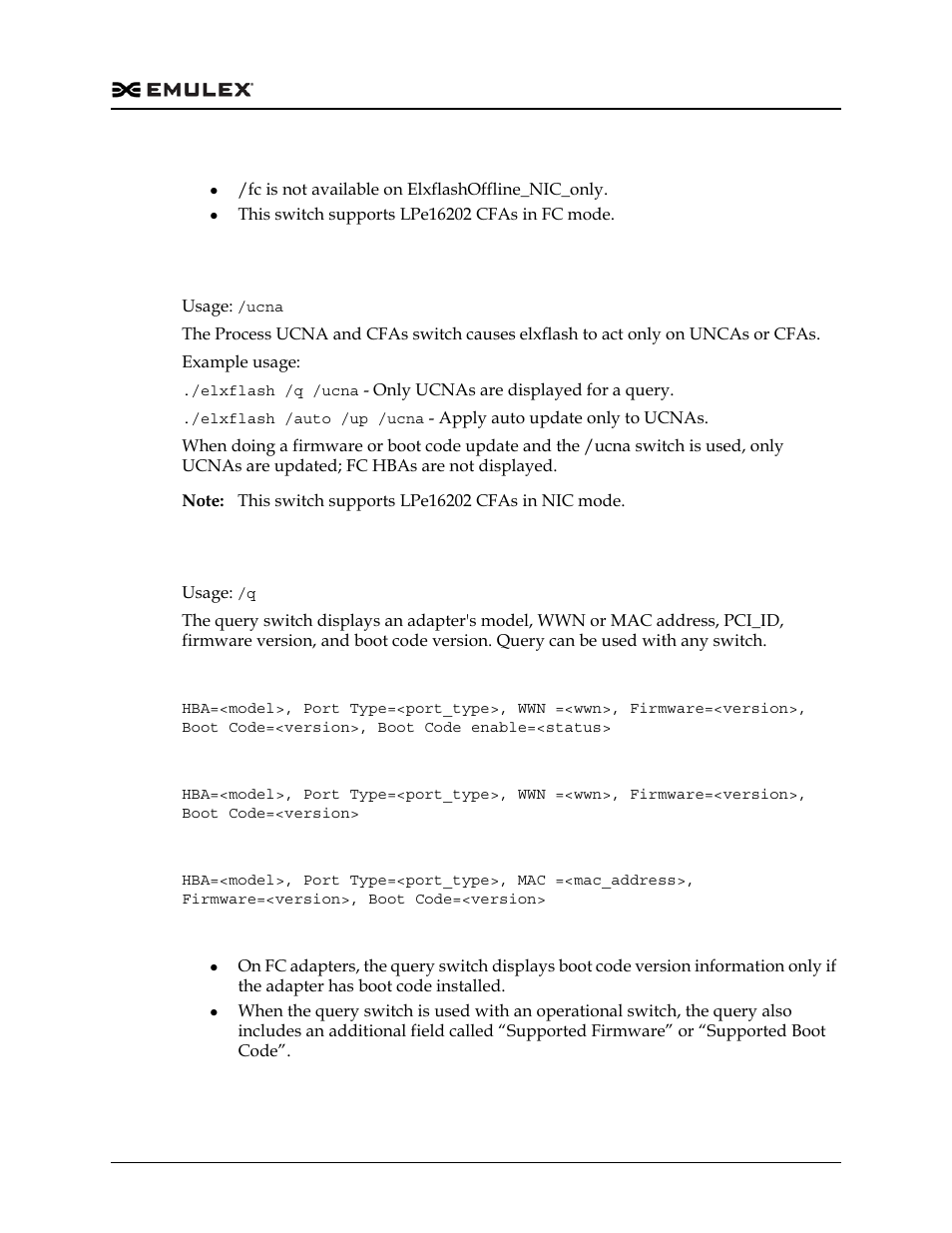 Process ucnas and cfas (/ucna), Query (/q), Process ucnas and cfas (/ucna) query (/q) | Dell Emulex Family of Adapters User Manual | Page 476 / 1815