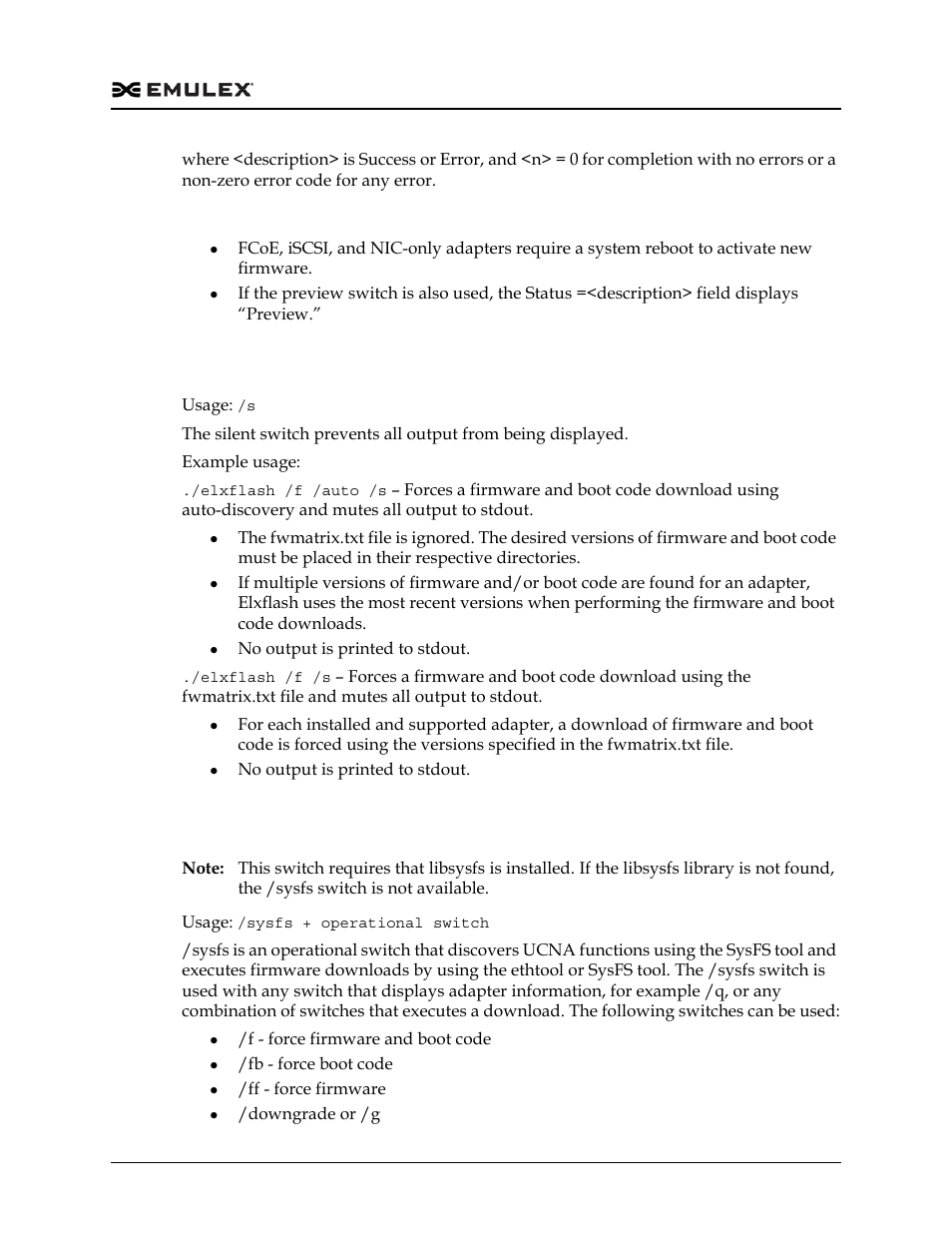 Silent (/s), Discover ucnas using sysfs (/sysfs), Silent (/s) discover ucnas using sysfs (/sysfs) | Dell Emulex Family of Adapters User Manual | Page 479 / 1815