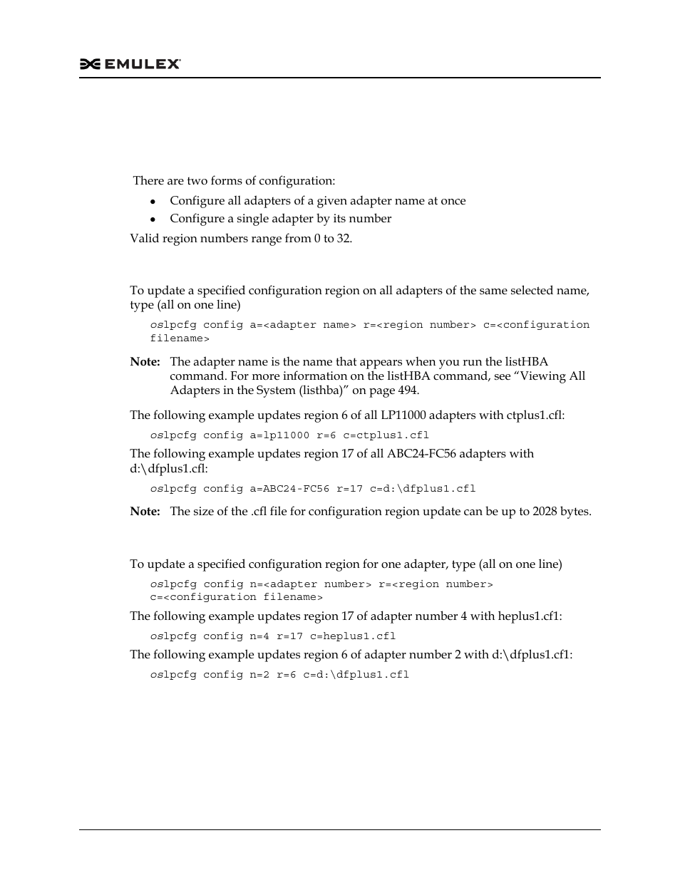 Configuration commands, Updating configuration regions (config), Update by name | Update by number | Dell Emulex Family of Adapters User Manual | Page 503 / 1815