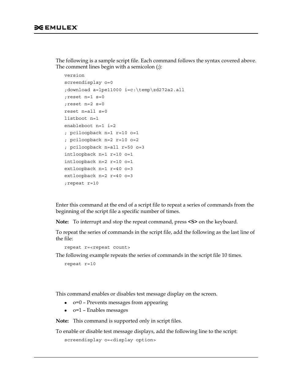 Script file commands, Repeating a series of commands (repeat) | Dell Emulex Family of Adapters User Manual | Page 508 / 1815