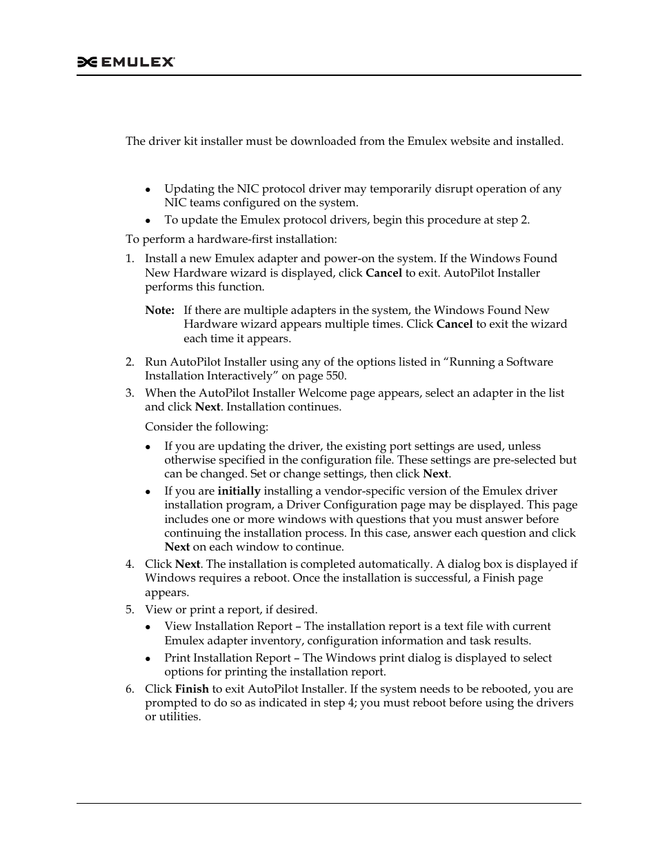 Hardware-first installation or driver update | Dell Emulex Family of Adapters User Manual | Page 552 / 1815