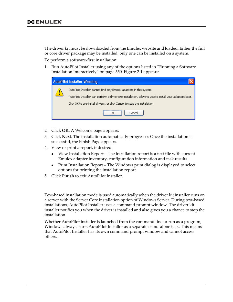 Software-first installation, Text-only driver installation, Figure 2-1 | Dell Emulex Family of Adapters User Manual | Page 553 / 1815