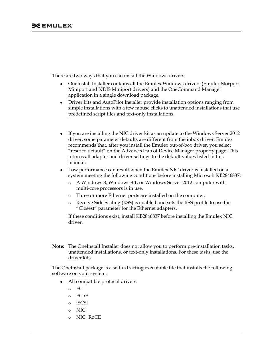 Installation, Driver installation options, Oneinstall installer | Dell Emulex Family of Adapters User Manual | Page 563 / 1815