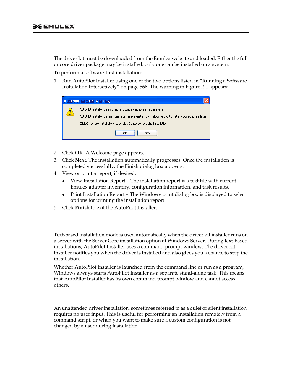 Software-first installation, Text-only driver installation, Unattended driver installation | Figure 2-1 | Dell Emulex Family of Adapters User Manual | Page 569 / 1815