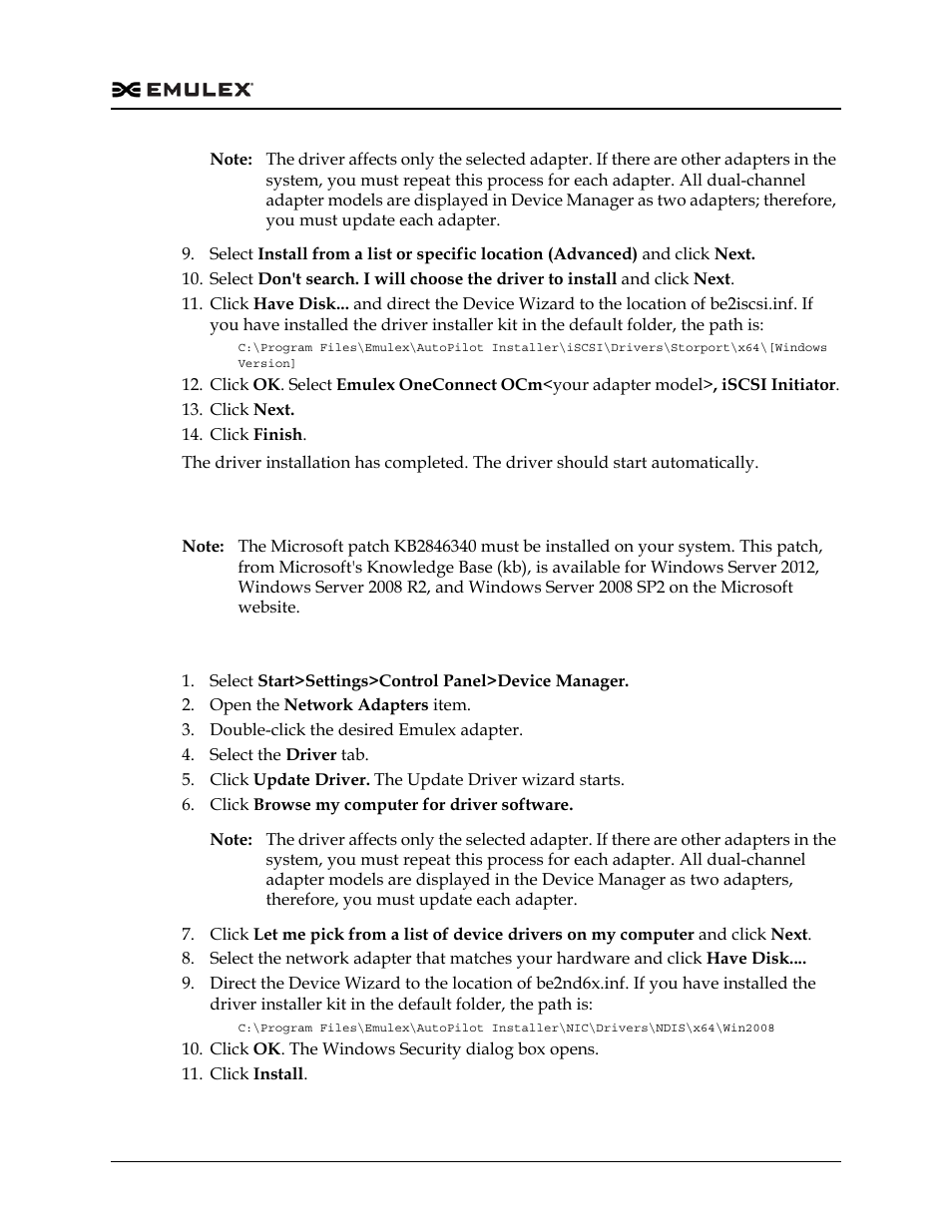 Installing or updating the nic driver, Windows server 2008 | Dell Emulex Family of Adapters User Manual | Page 574 / 1815