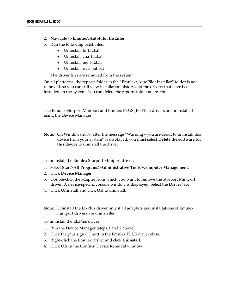 Uninstalling the emulex drivers, Windows server 2008 | Dell Emulex Family of Adapters User Manual | Page 577 / 1815