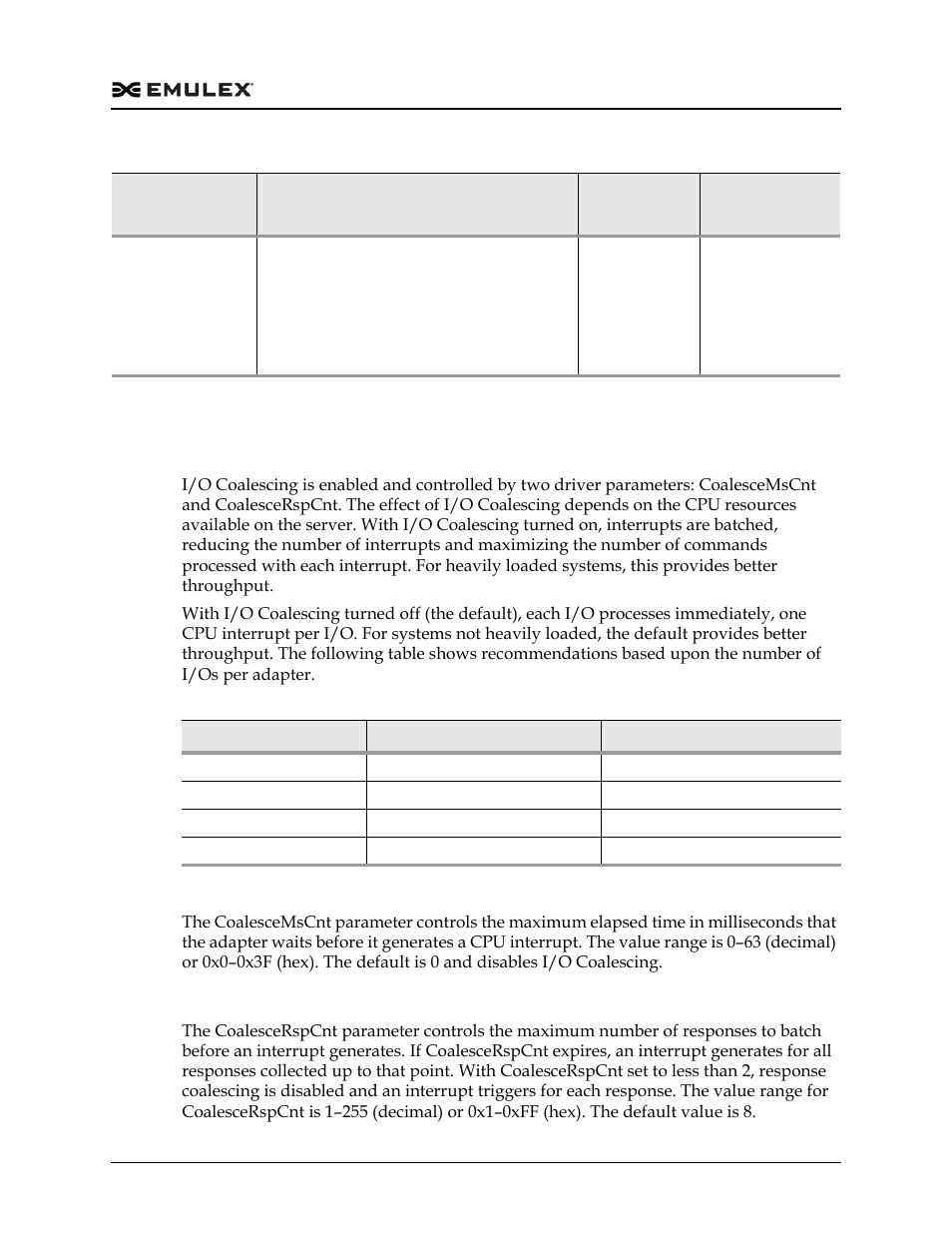 Server performance with fc drivers, I/o coalescing, Table 3-2 | Dell Emulex Family of Adapters User Manual | Page 587 / 1815