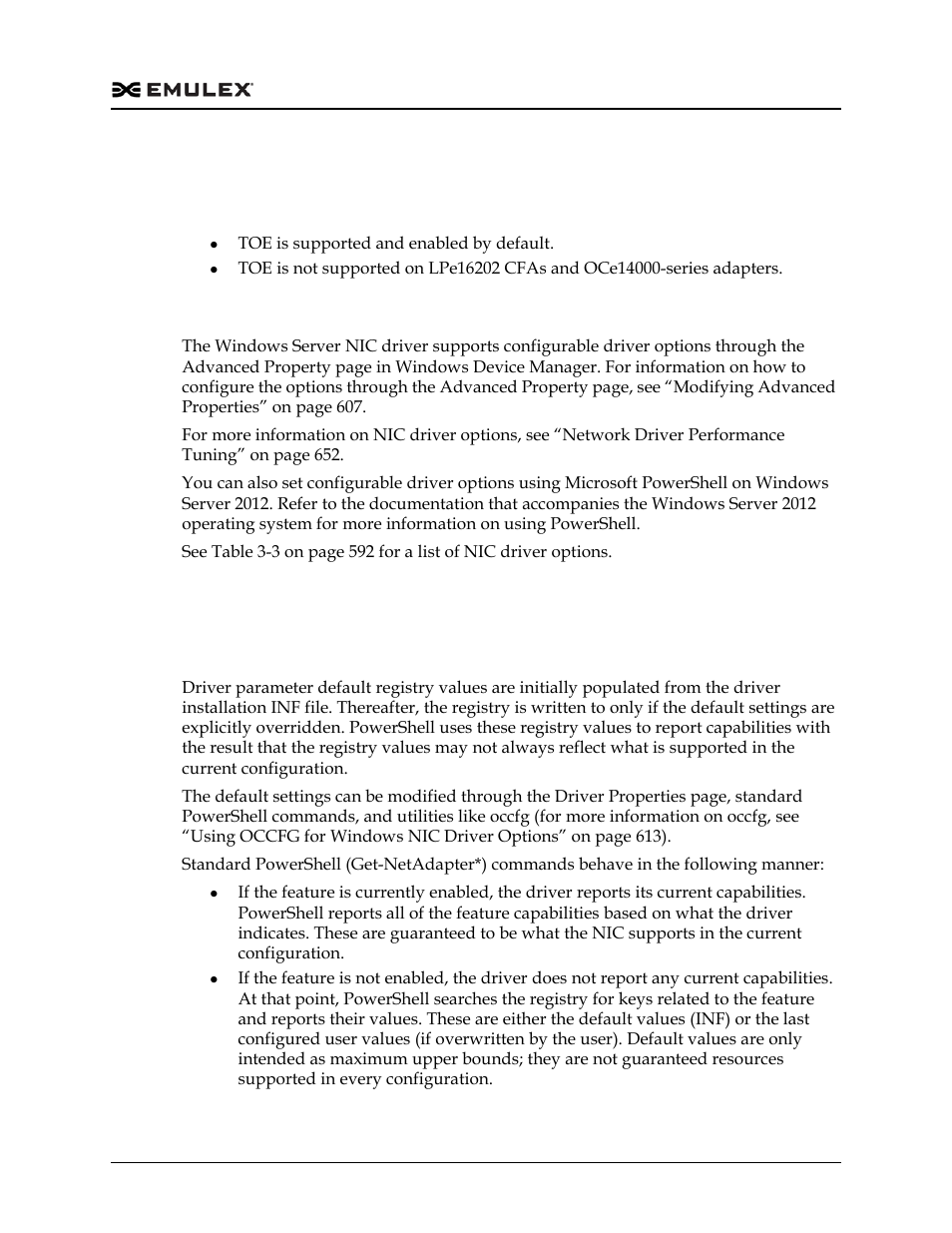 Nic driver configuration, Configuring nic driver options, Advisory: powershell behavior | Dell Emulex Family of Adapters User Manual | Page 589 / 1815