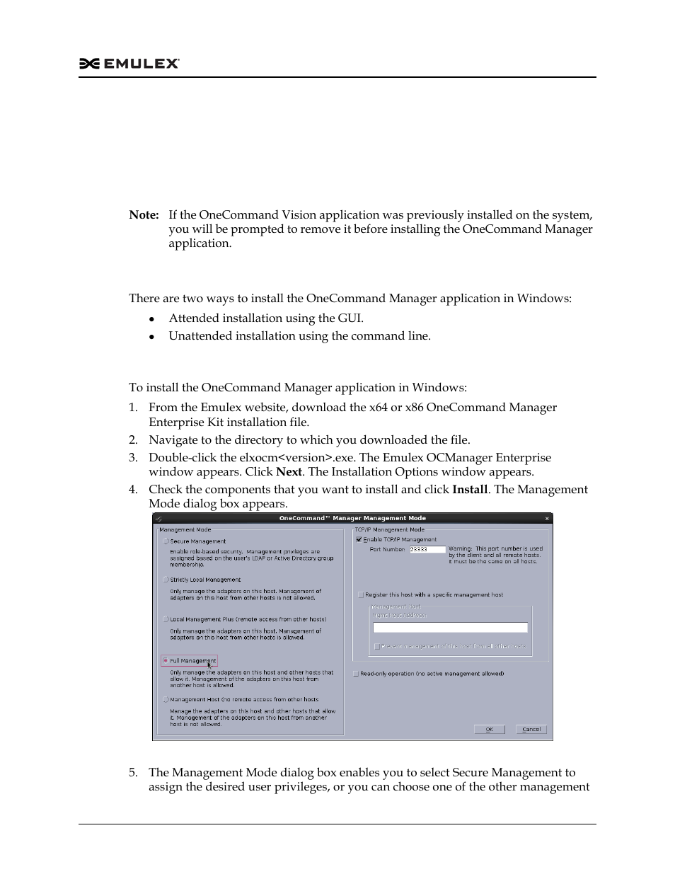 Installing the onecommand manager application, In windows, Attended installation in windows | Figure 2-1 | Dell Emulex Family of Adapters User Manual | Page 62 / 1815