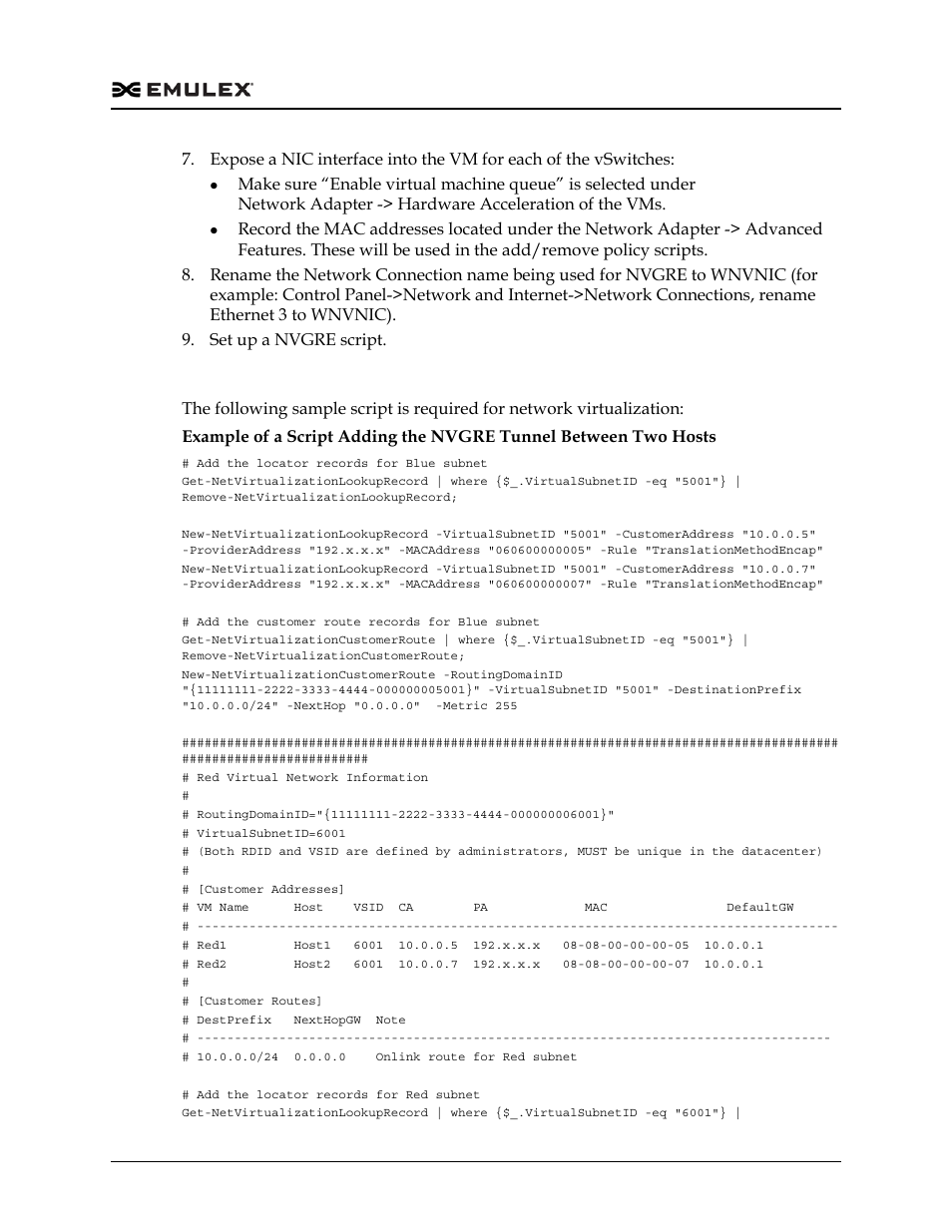 Setting up a nvgre script | Dell Emulex Family of Adapters User Manual | Page 629 / 1815