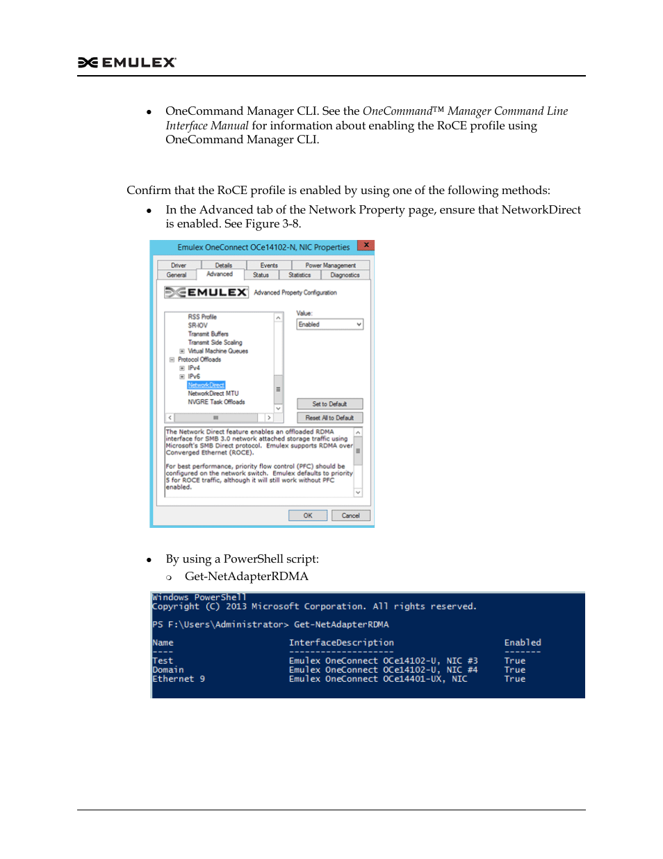 Confirming that the roce profile is enabled, Figure 3-8, Figure 3-9 | Dell Emulex Family of Adapters User Manual | Page 635 / 1815