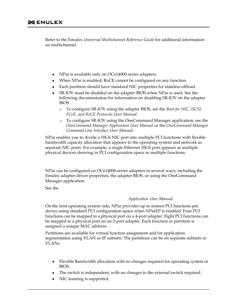 Npar configuration (dell only), Adapter configuration, Npar partition support | Dell Emulex Family of Adapters User Manual | Page 644 / 1815