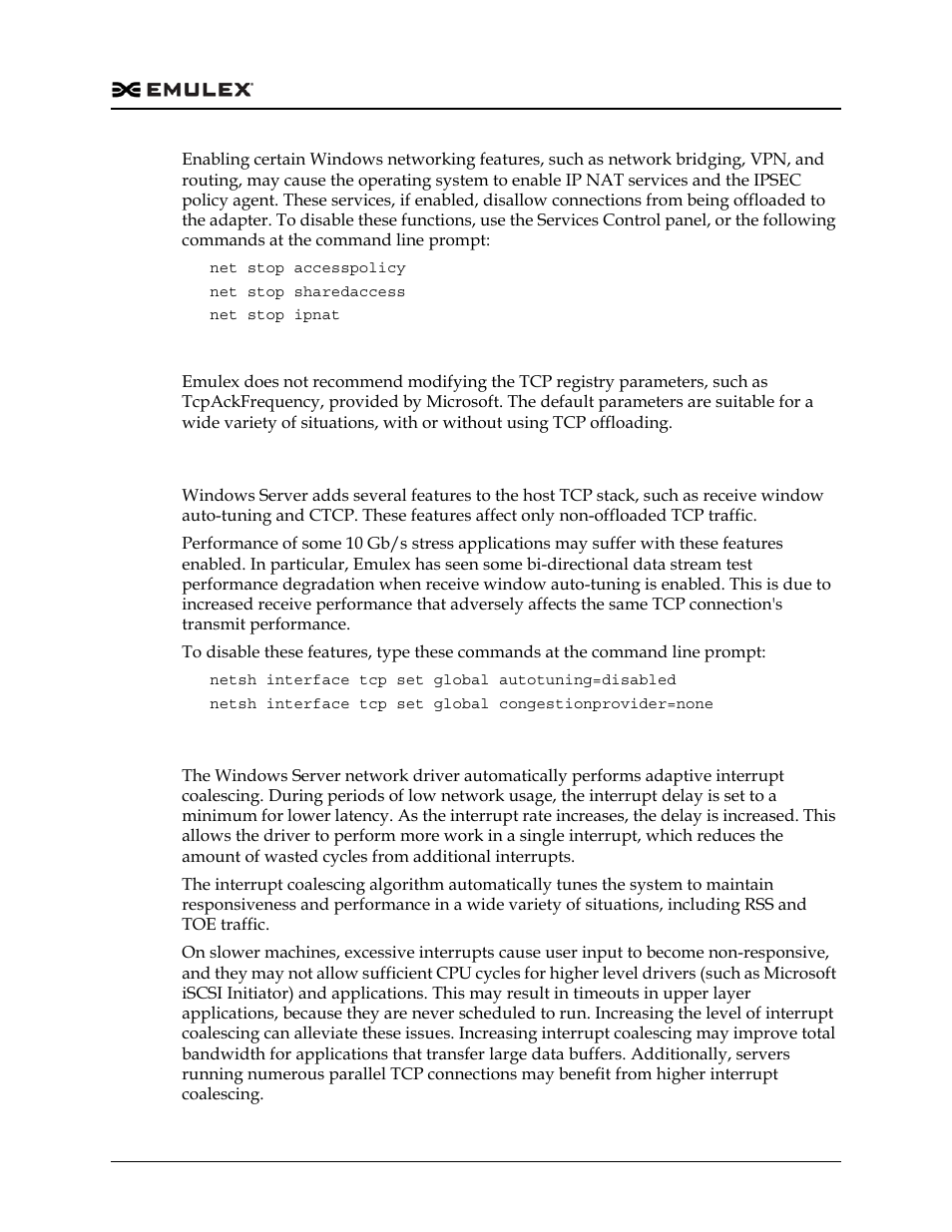Receive window auto tuning and compound tcp, Interrupt coalescing | Dell Emulex Family of Adapters User Manual | Page 660 / 1815