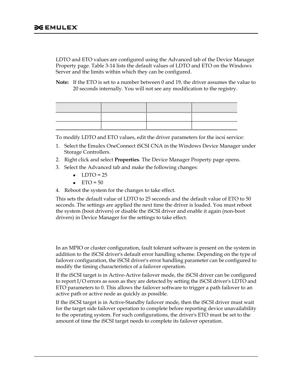 Configuring ldto and eto on the windows server, Table 3-14 | Dell Emulex Family of Adapters User Manual | Page 668 / 1815