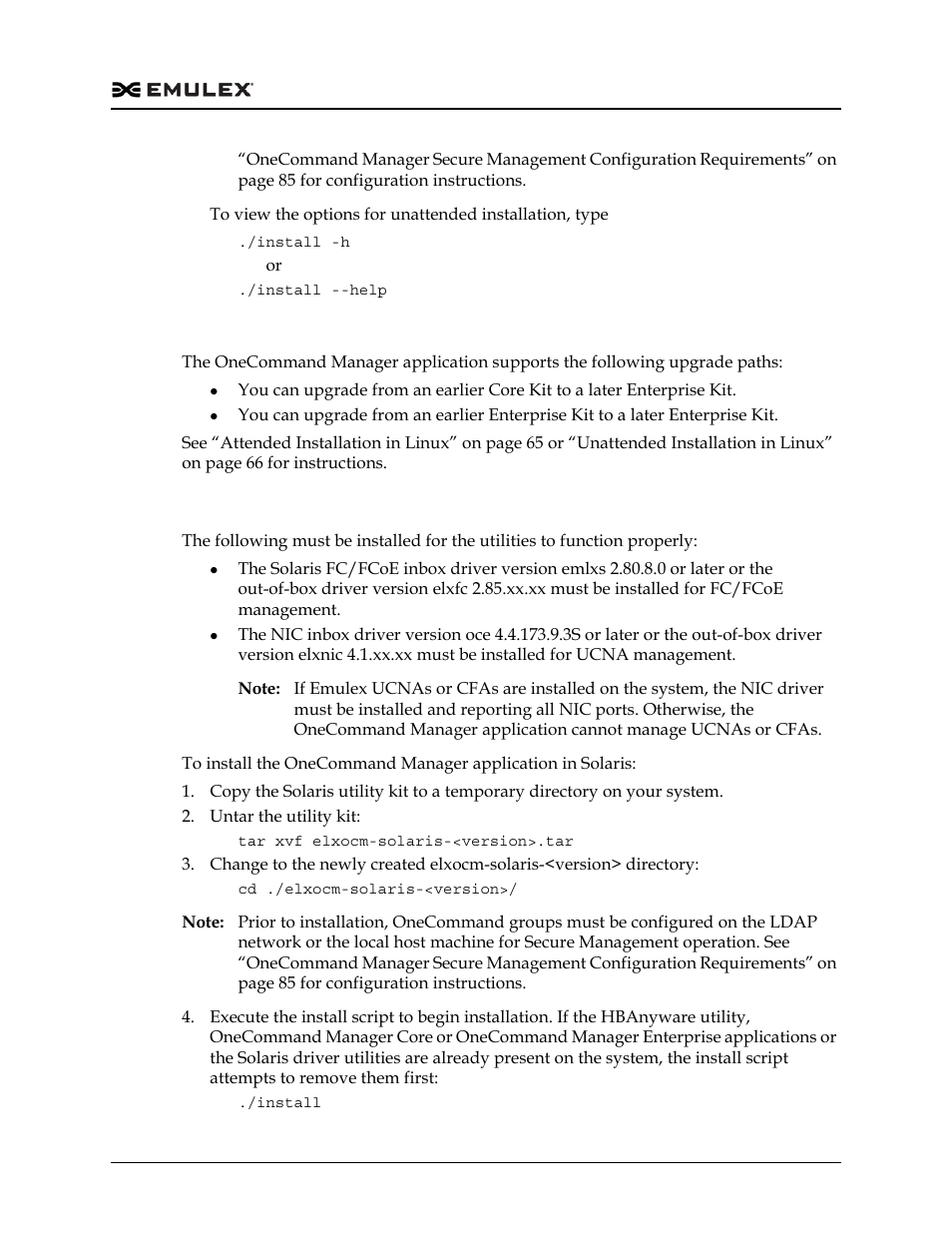 Upgrading an installation in linux, In solaris | Dell Emulex Family of Adapters User Manual | Page 67 / 1815