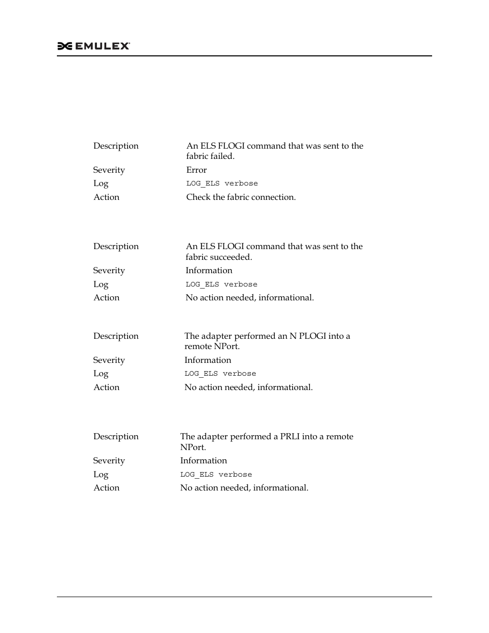Event trace messages, Els log messages (0100–0130) | Dell Emulex Family of Adapters User Manual | Page 670 / 1815