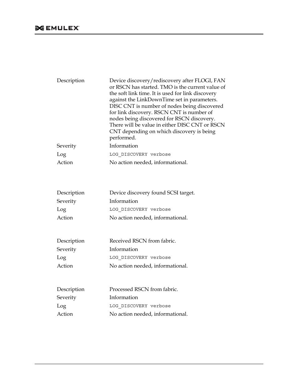 Discovery log messages (0202–0262) | Dell Emulex Family of Adapters User Manual | Page 673 / 1815