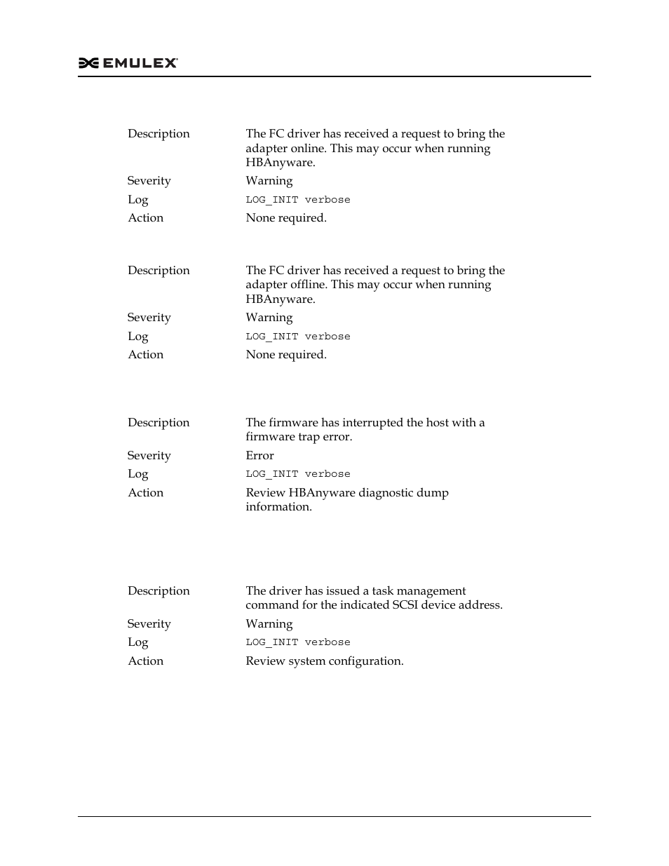 Fcp log messages (0701–0749) | Dell Emulex Family of Adapters User Manual | Page 679 / 1815