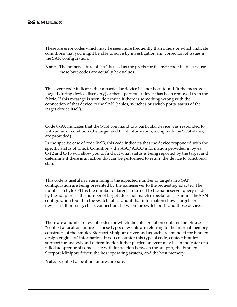 Additional notes on selected error codes | Dell Emulex Family of Adapters User Manual | Page 703 / 1815
