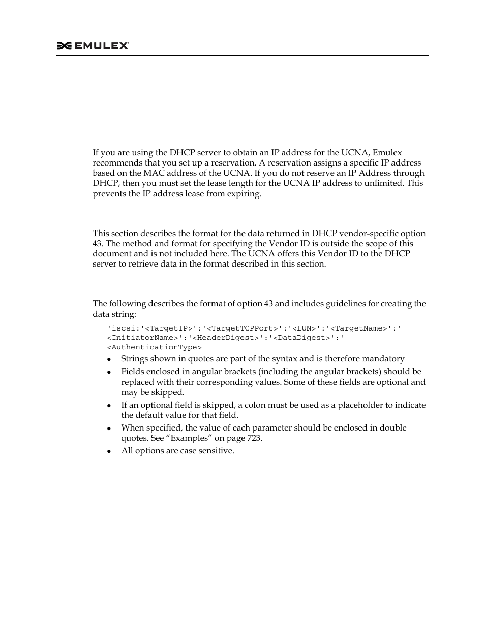 Appendix b. configuring iscsi through dhcp, Vendor-specific option 43, Format of vendor-specific option 43 | Dell Emulex Family of Adapters User Manual | Page 722 / 1815