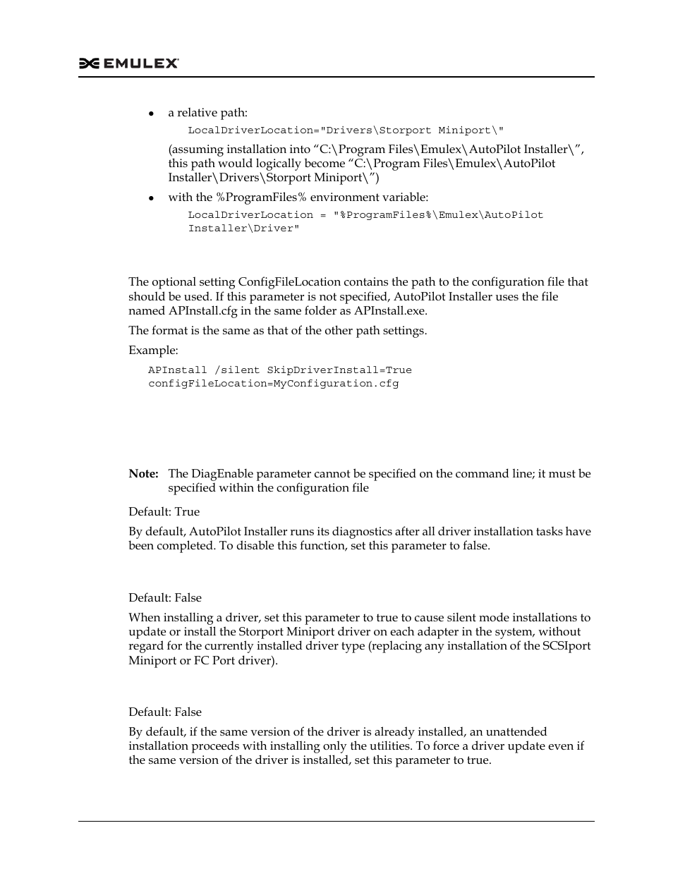 Configuration file location, Software configuration parameters, Diagenable (running diagnostics) | Software configuration parameters” on, Software configuration | Dell Emulex Family of Adapters User Manual | Page 728 / 1815