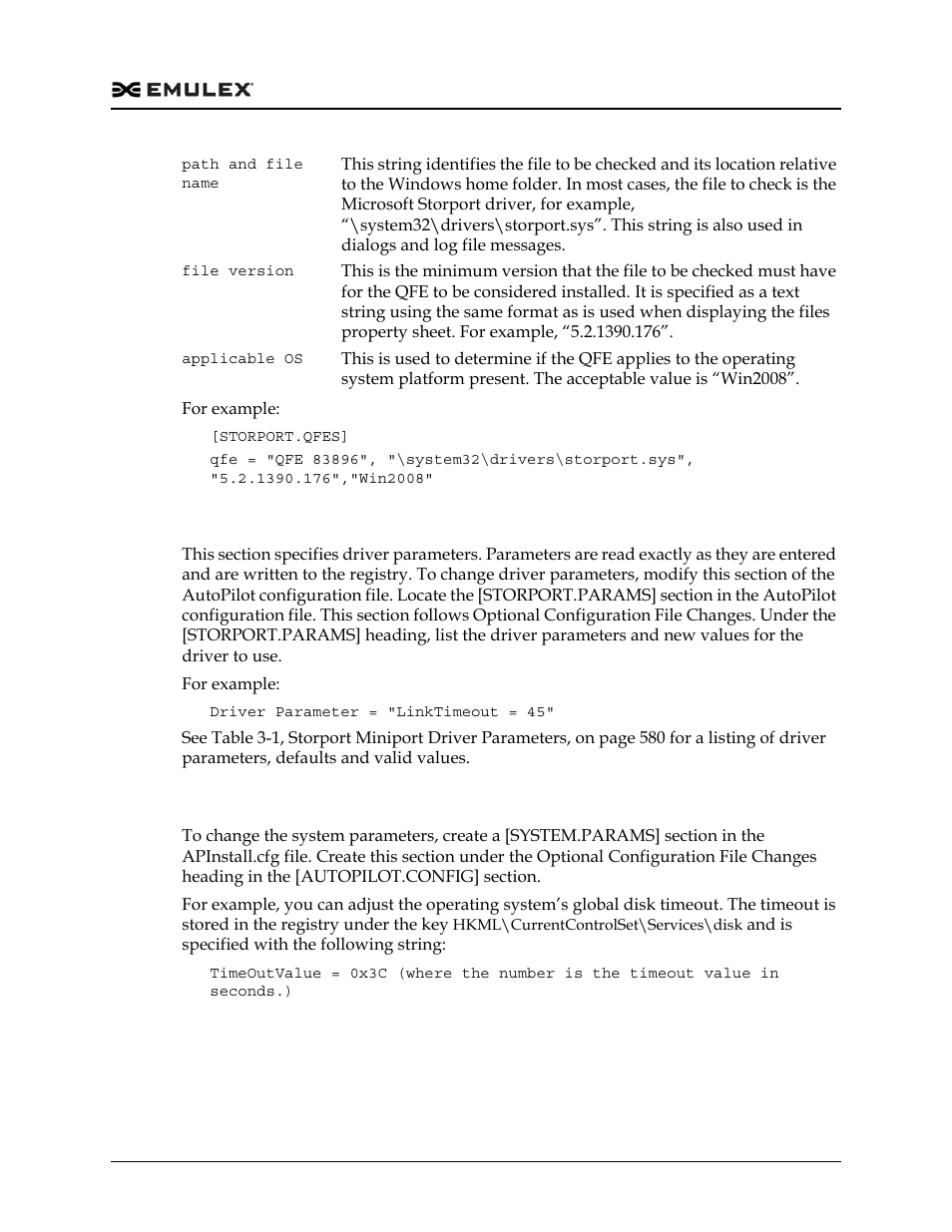 Setting up fc driver parameters [storport.params, Setting up system parameters [system.params | Dell Emulex Family of Adapters User Manual | Page 734 / 1815