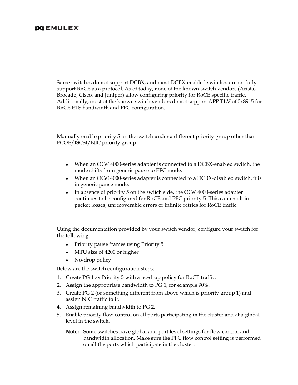 Appendix e. roce switch support, Overview, Dcbx-enabled switch connection pfc mode | Switch configuration for pfc priority 5, Overview dcbx-enabled switch connection pfc mode | Dell Emulex Family of Adapters User Manual | Page 738 / 1815