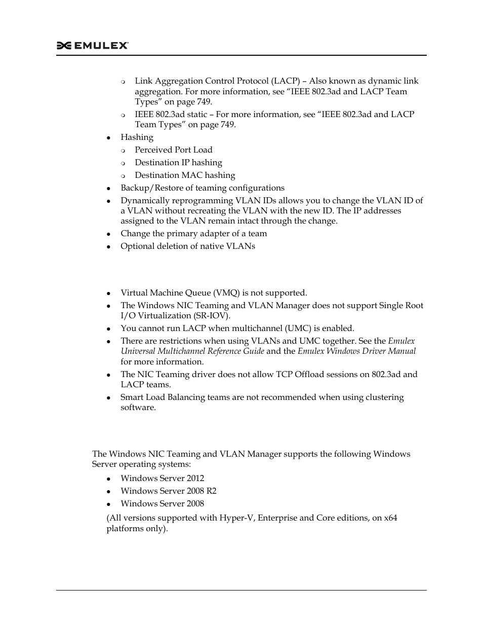 Restrictions, Supported operating systems, Restrictions supported operating systems | Dell Emulex Family of Adapters User Manual | Page 746 / 1815
