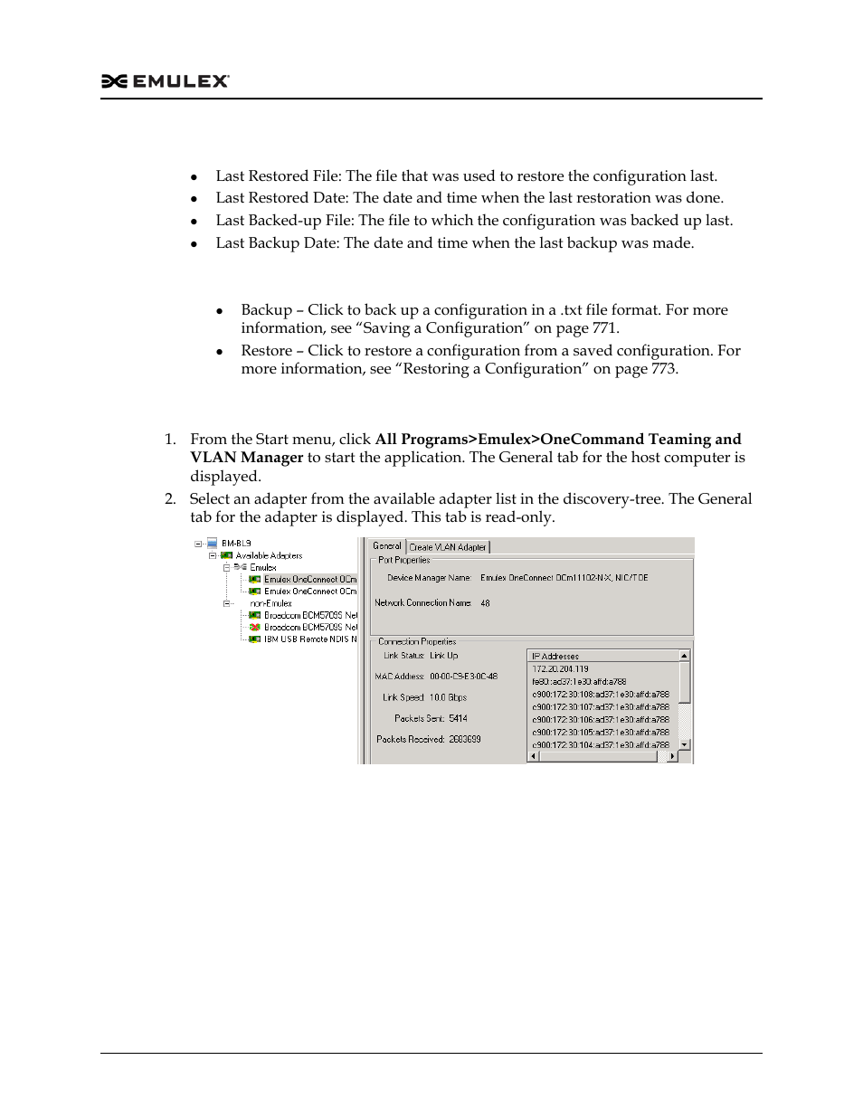 Configuration management area, Configuration management buttons, Viewing general information for an adapter | Figure 3-4 | Dell Emulex Family of Adapters User Manual | Page 758 / 1815