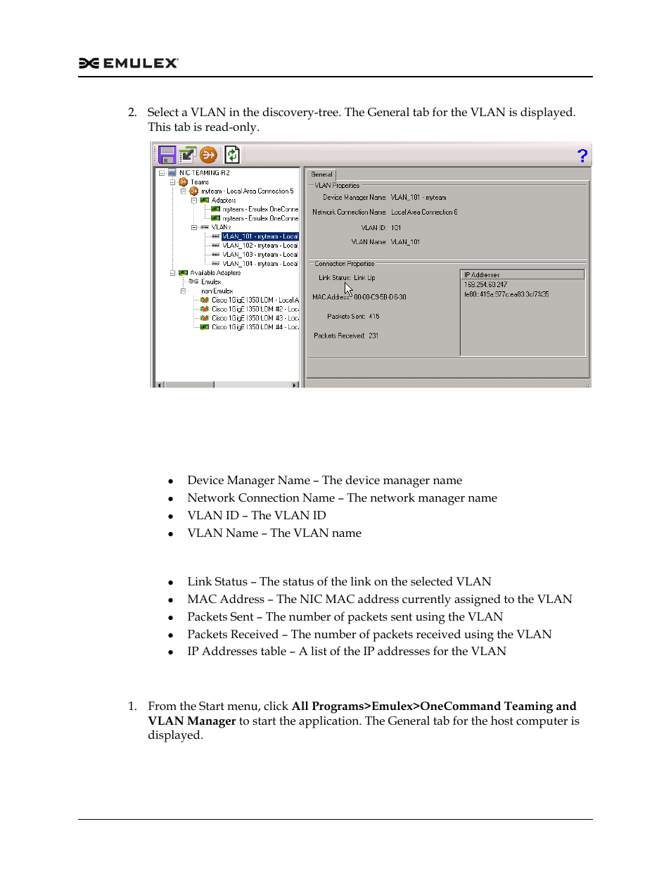 General tab for a vlan - field definitions, Viewing general information for a vlan adapter, Figure 3-7 | Dell Emulex Family of Adapters User Manual | Page 762 / 1815