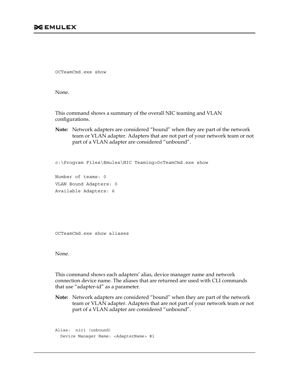 Showing nic teaming and vlan configurations, Showing aliases | Dell Emulex Family of Adapters User Manual | Page 793 / 1815