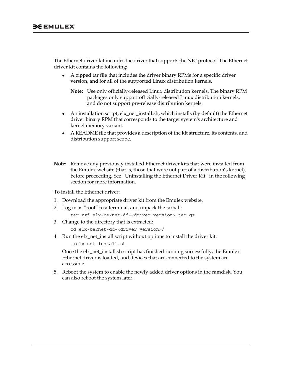 Ethernet driver kit, Installing the ethernet driver kit | Dell Emulex Family of Adapters User Manual | Page 818 / 1815