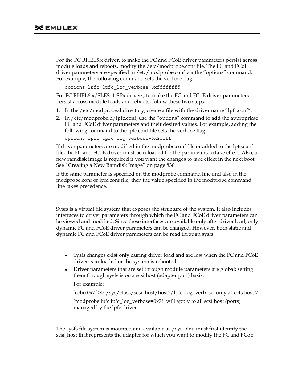 Configure parameters with a read/write to sysfs | Dell Emulex Family of Adapters User Manual | Page 829 / 1815